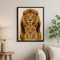 Quadro Fotografia Básica Neutra Leão e Leoa 33x24cm Quadro Fotografia Básica Neutra Leão e Leoa 33x24cm