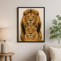 Quadro Fotografia Básica Neutra Leão E Leoa 45X34Cm - Vidro Quadro Fotografia Básica Neutra Leão E Leoa 45X34Cm - Vidro