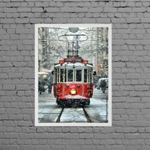 Quadro Fotografia Bonde Vermelho Neve 24x18cm