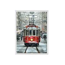 Quadro Fotografia Bonde Vermelho Neve Moldura Branca 33X24Cm