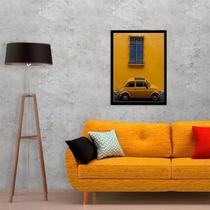 Quadro Fotografia Carro Retrô Amarelo 33X24 C/Vidro - Preta