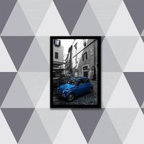 Quadro Fotografia Carro Retrô Azul 24X18Cm