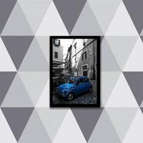 Quadro Fotografia Carro Retrô Azul 33x24cm - com vidro