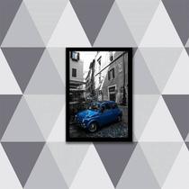 Quadro Fotografia Carro Retrô Azul 45x34cm - com vidro