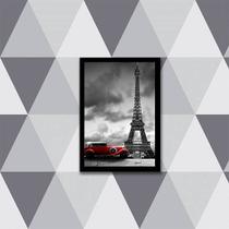 Quadro Fotografia Carro Vermelho Torre Eiffel 24x18cm - com vidro Quadro Fotografia Carro Vermelho Torre Eiffel 24x18cm - com vidro