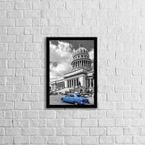 Quadro Fotografia Carro Vintage Azul 45x34cm - com vidro