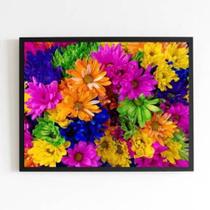 Quadro Fotografia De Flores Multicoloridas 45X34 Vidro Preta