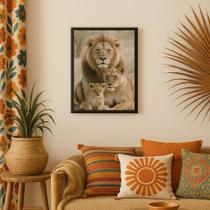 Quadro Fotografia Família Leões Bege-1 Filhote 33X24Cm-Vidro