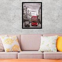 Quadro Fotografia Ônibus Londres Vermelho 33X24 Vidro Preta