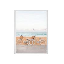 Quadro Fotografia Praia Bicicletas 45X34Cm Madeira Branca