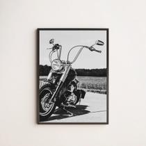 Quadro Fotografia Preto e Branca Moto 24x18cm - com vidro