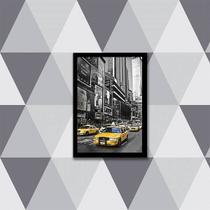 Quadro Fotografia Táxi New York Amarelo 24x18cm - com vidro