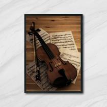 Quadro Fotografia Violino 45X34Cm - Com Vidro Moldura Preta