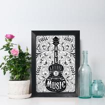Quadro Frase Musica All You Need is Music 22x32 Moldura Pret