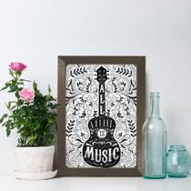 Quadro Frase Musica All You Need is Music 33x43 Moldura Marrom
