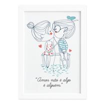 Quadro Frase Namorados Pescando Moldura Branca 22x32cm