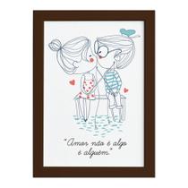 Quadro Frase Namorados Pescando Moldura Marrom 22x32cm