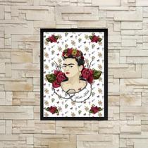 Quadro Frida Fundo Rosas Vermelhas 45X34Cm