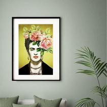 Quadro Frida Kahlo E Flores 60X48Cm