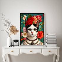 Quadro Frida Kahlo - Gatinha 45x34cm - com vidro