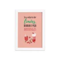 Quadro Frutas Cozinha Limões e Morangos Moldura Branca 22x3