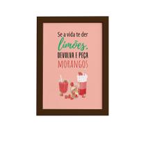 Quadro Frutas Cozinha Limões e Morangos Moldura Marrom 22x32 Quadro Frutas Cozinha Limões e Morangos Moldura Marrom 22x32