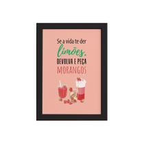 Quadro Frutas Cozinha Limões e Morangos Moldura Preta 33x43