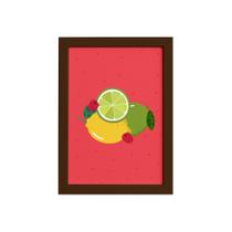 Quadro Frutas Limões Framboesas Moldura Marrom 22x32cm