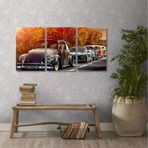 Quadro Fusca Carros Antigos Vintage Em Tecido 3 Peças