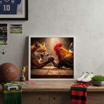 Quadro Galo x Raposa 33x33cm Mold Branca