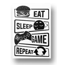 Quadro Gamer Eat Sleep Game Repeat Metal 20x28 Decoração