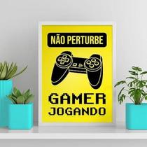 Quadro Gamer Não Perturbe Amarelo 24X18Cm - Quadros On-Line