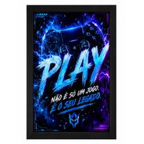 Quadro Gamer "Play não é só um jogo é o seu legado"Azul Neon