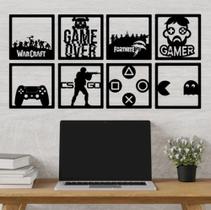 Quadro Gamer Vazado Preto 16x16cm Geek Video Game Decoração Presente Sonic Jogos PlayStation Xbox