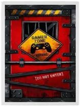 Quadro Gamer Zone Do Not Enter 45X34 C/Vidro Madeira Branca Quadro Gamer Zone Do Not Enter 45X34 C/Vidro Madeira Branca