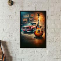 Quadro Garagem - Guitarra e Carro 24x18cm - com vidro