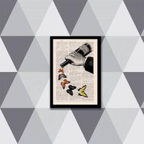 Quadro Garrafa de Vinho com Borboletas 24x18cm
