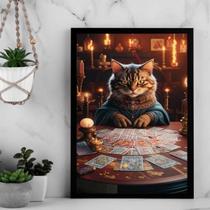 Quadro Gatinha Taróloga - Cartomante 45X34Cm - Com Vidro