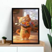 Quadro Gatinho Baby Com Buquê De Flores 33x24cm - com vidro Quadro Gatinho Baby Com Buquê De Flores 33x24cm - com vidro