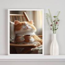 Quadro Gatinho Baby Com Xícara De Chá Café 24X18Cm - Vidro Quadro Gatinho Baby Com Xícara De Chá Café 24X18Cm - Vidro