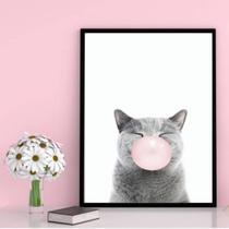 Quadro Gatinho Chiclete 33X24Cm - Com Vidro - Madeira Preta