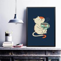 Quadro Gatinho Com Café - Love Coffee 45x34cm - com vidro Quadro Gatinho Com Café - Love Coffee 45x34cm - com vidro