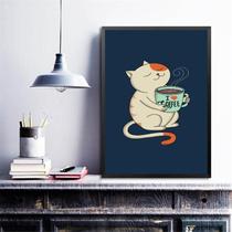 Quadro Gatinho Com Café - Love Coffee 45x34cm