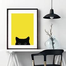 Quadro Gatinho Curioso - Amarelo - 60X48Cm