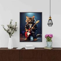 Quadro Gatinho Roqueiro - Guitarra 24x18cm - com vidro