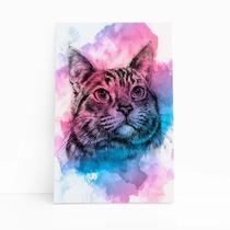 Quadro Gato Animais Pets Arte Aquarela Canvas 20X30Cm
