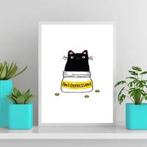 Quadro Gato Antidepressivo 24x18cm - com vidro