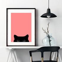 Quadro Gato Curioso - Rosa - 60X48Cm Quadro Gato Curioso - Rosa - 60X48Cm