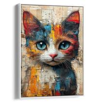 Quadro Gato de Cores Vibrantes e Enigmáticas
