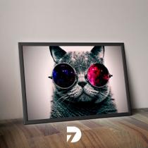 Quadro Gato de Óculos 40x60cm (Chassi com Moldura Preta)